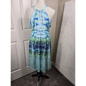 Kiara Women's Size Large Blue Lagoon Halter Dress Sleeveless Coastal‎ Chic